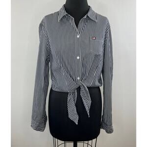 RALPH LAUREN Polo Jeans Co Black Stripe Button-Up Tie Hem Long Sleeve Shirt XL